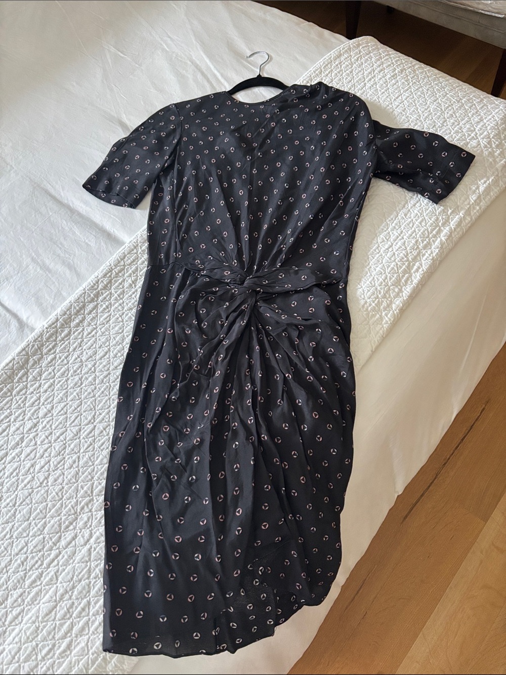 Isabel Marant Black Midi Dress with Pink Dot Twist Front
